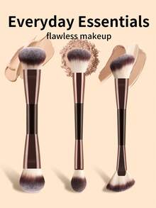 ronshadow 3pcs Dual-Ended Makeup Brushes, Large Round Blush Brush & Fan Contour Brush, Soft Bristles With Good Powder Pickup, Daily Commute Full Face Makeup Tool For Sculpted Contour - Multicolor - View 1
