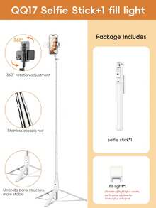 1.7m/70cm Wireless Bluetooth Selfie Stick Tripod With LED Fill Light And Wireless Remote Control, 360° Rotatable Phone Holder, Compatible With IPhone, Android Smartphones Suitable For Travel, Selfie And Live Streaming - Multicolor - View 13