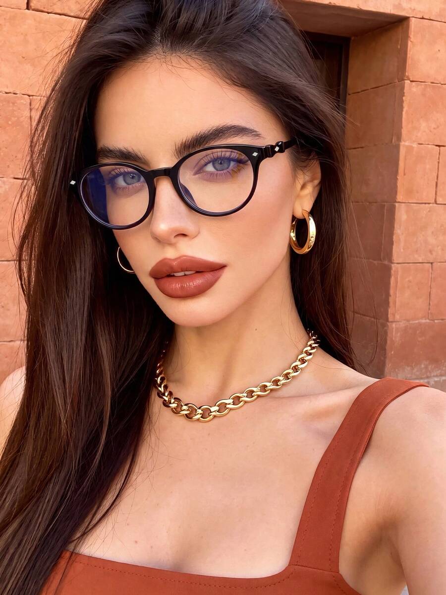1 Pair Women's Black Bowknot Decorated Plain Lens Glasses, American ...