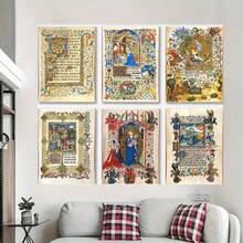 6pcs Medieval Manuscript Art Decorative Painting, Wall Art Canvas Print, Living Room Home Decoration Painting Without Frame - Cartoon - View 3