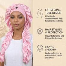 1pc Women's Satin Bow Long Braid Sleep Cap, Adjustable Snap Button Sleep Cap, Suitable For Curly Hair, Silky Anti-Static Night Headscarf, Sleep Hair Care Cap - Multicolor - View 4