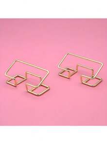 Metal Hollow Desktop Display Stand, Minimalist Iron Square Ornament Base, Stable And Anti-Slip, Light Luxury Multi-Color Options, For Cards, Photo Frames, Commemorative Plaques, Crafts Display, Office Desk Placement, Party Exhibition Tabletop Decoration Display Rack - One Size - View 2