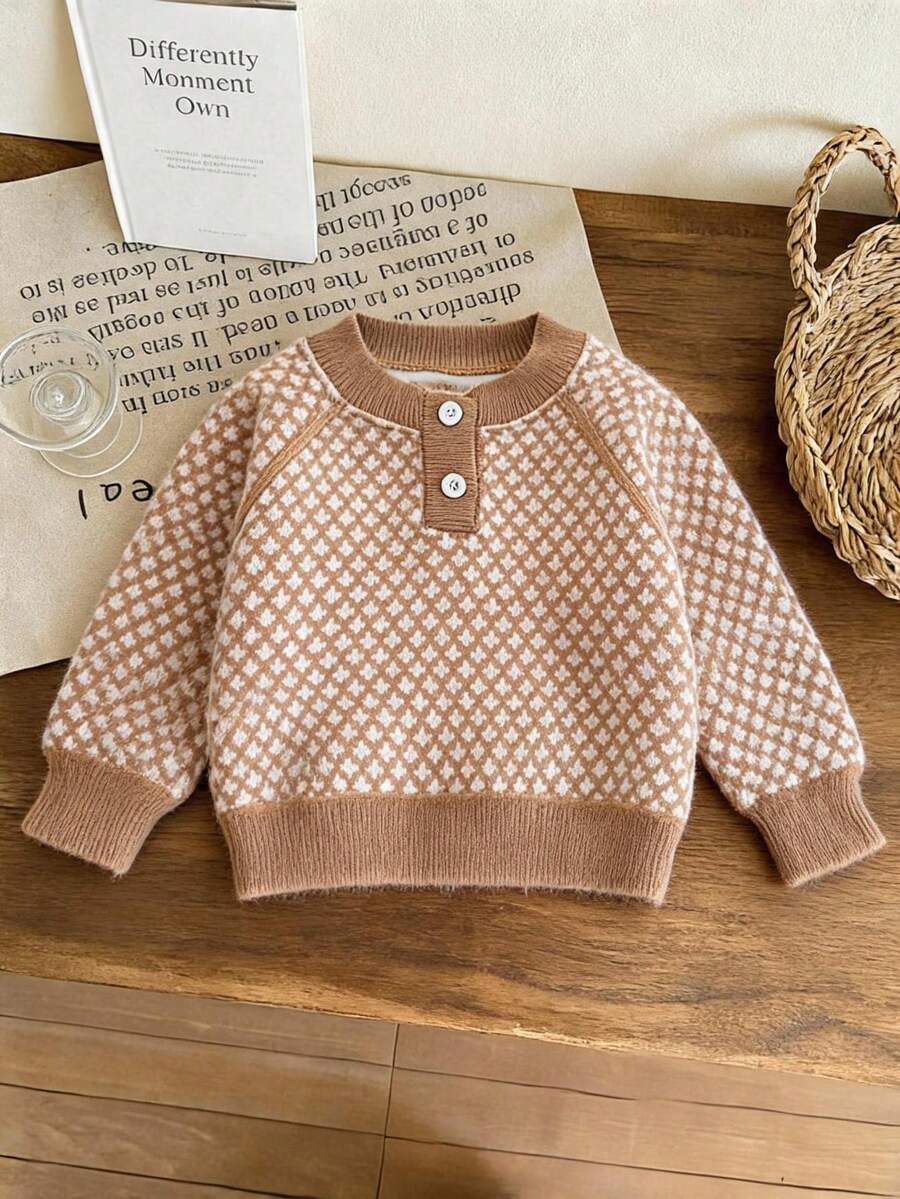 enmi bear Kids' Colorblock Knit Sweater For Young Boys, Thermal-Lined Warm Autumn Sweater - Khaki - View 1