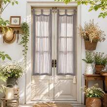 1pc Bohemian Style Tassel Bag-Shaped Curtain, Colorful Striped Print Privacy Curtain, Suitable For Living Room/Bedroom Doors And Windows, Home/Apartment Window Decor - Brown - View 3