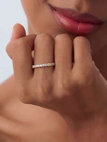 1pc 1.4-1.8mm Minimalist Elf Ring, Half Eternity Ring, Full Circle Pave Stackable Ring, Single Prong Wedding Ring - Gold - View 5