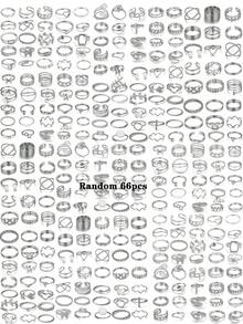 68/66/22pcs Multi-Piece Stackable Fashion Minimalist Elegant Exquisite Vintage Design Geometric Ribbon Flower Leaf Heart Faux Pearl Rhinestone Shiny Star Moon Eye Oil Drop Cross Chain Square Round Butterfly Cross Multi-Layer Wave Twist Smooth Plain Metal Style Rings Set For Holiday Vacation Party Date Gift Daily Commute Wear - Silver - View 8