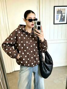Autumn New Women's Vintage Romantic Polka Dot Jacket, Casual Fashion Versatile Loose Comfortable, Daily Commute, Vacation, Preppy Style - Brownish White - View 11