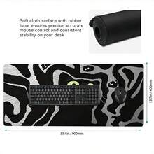 1 st XXL-musmatta med svart kattmotiv, söt linjekonst, gummi, PC gaming anime, utökad tangentbordsmatta, vätskeavvisande halkfri bas, kontorstillbehör - Visa 9