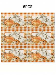 4pcs,6pcs,Autumn Harvest Pumpkin Thanksgiving Table Placemats,Rectangular Tablecloth,Washable,Suitable For Family Dinner,Coffee Table,Durable Kitchen And Dining Room Decor,Table Decoration Party And Scene Decor,Home Decor - Multicolor - View 9