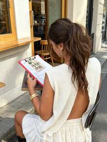 Women's Round Neck Sleeveless Knit Vest, Backless Tie Design, Minimalist Fashionable Streetwear, Suitable For Daily Commute, Lovely Sweater White Fall - White - View 1