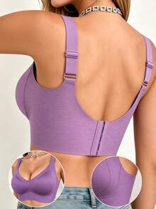 Women's Seamless Bra - Adjustable Straps, Wire-Free Support, Suitable For Daily Wear, Ultra-Soft Breathable Fabric, Women's Spring Apparel, Comfortable Lingerie Bra - Purple - View 8