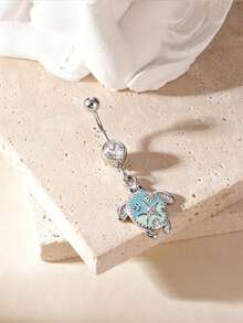 GEREIT 1pc Fashionable Summer Vacation Ocean Style 18K Gold Plated Stainless Steel Zirconia Sea Turtle Women's Belly Ring, Suitable For Daily Beach Vacation Wear - Multicolor - View 9