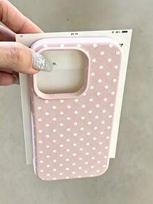 時尚手機殼，極簡可愛設計，黑白波點圖案，適用於 iPhone 11 至 17 系列，包含 Pro Max 版本。（3D 效果圖以實品為準，表面微粒建議謹慎購買，手機殼側面有均勻透明邊框） - 粉色 - 查看 2