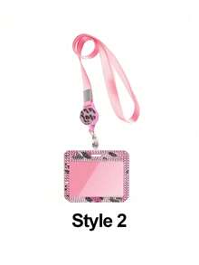 Pink Leopard Print Rhinestone ID Card Holder With Lanyard, ID Card Storage Box, Anti-Loss Lanyard, Student ID Card Holder, Self-Service Restaurant Card Holder, Slide Cover, Dual Card Slots, Small Card Slot, Bus Card Holder, Non-Inductive, Bank Card Holder, Subway Card Storage, Adjustable Portable ID Card Holder Decorative Keychain, Suitable For Office Workers And Students, Perfect Gift, Back To School Season Gift, Couple Card Holder, Bank Card Holder, Travel Essential, Commute, Business Trip, Back To School Season, Thanksgiving, Halloween, Christmas, Teacher's Day Gift - Multicolor - View 14