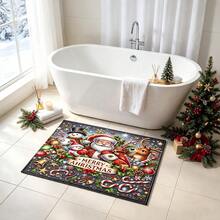 1pc Kitchen Floor Mat, Soft Faux Cashmere Material, Christmas Theme Cartoon Non-Slip Floor Mat, Suitable For Kitchen, Bathroom, Entrance Door, Holiday Atmosphere Decorative Floor Mat, Multi-Scenario Use Non-Slip Floor Mat, Christmas Room Decoration, Holiday Gift - Multicolor - View 4