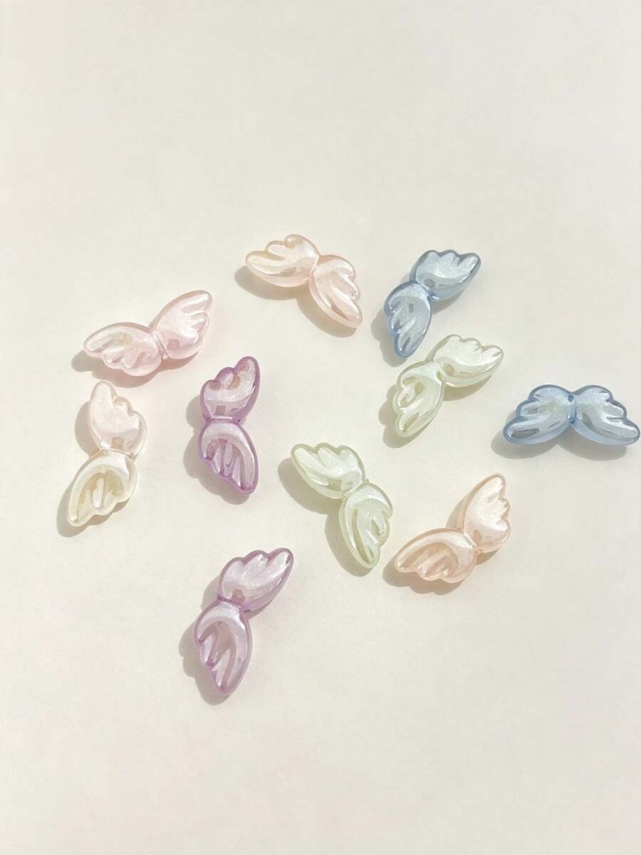 10pcs Multi-Color Pearlescent Angel Wing Shaped Acrylic Beads, Straight Hole Transparent Beads, DIY Bracelet Earring Jewelry Handmade Accessories - 10pcs-angel Wings - View 1