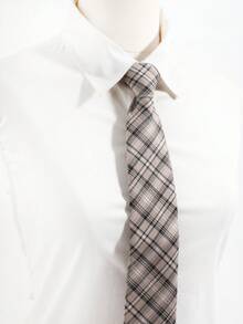 1pc Women's Casual Versatile Plaid Diamond Pattern Tie-Free Collar - Khaki Hand-knitted - View 3