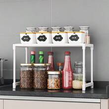Expandable Double-Layer Oven/Microwave Rack, Expandable Microwave Stand, Kitchen Utensil And Cutlery Rack, Storage Rack For Pantry, Countertop, Cafe, Office And Bedroom. - View 7