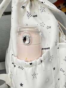 1pc Plaid Star & Bow Print Backpack, College Style Drawstring Flap Multi-Pocket Daily Bag, Suitable For Campus Daily Commute - Multicolor - View 9