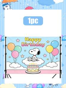Splendor Tecknad Peanuts-festfotobakgrund, tyg med ljusa livfulla tryck, framträdande Happy Birthday-text, stjärndekorationer och detaljer, praktisk bakgrundsduk för inomhusfödelsedagsfest och porträttfotografering - Multifärgad - Visa 6