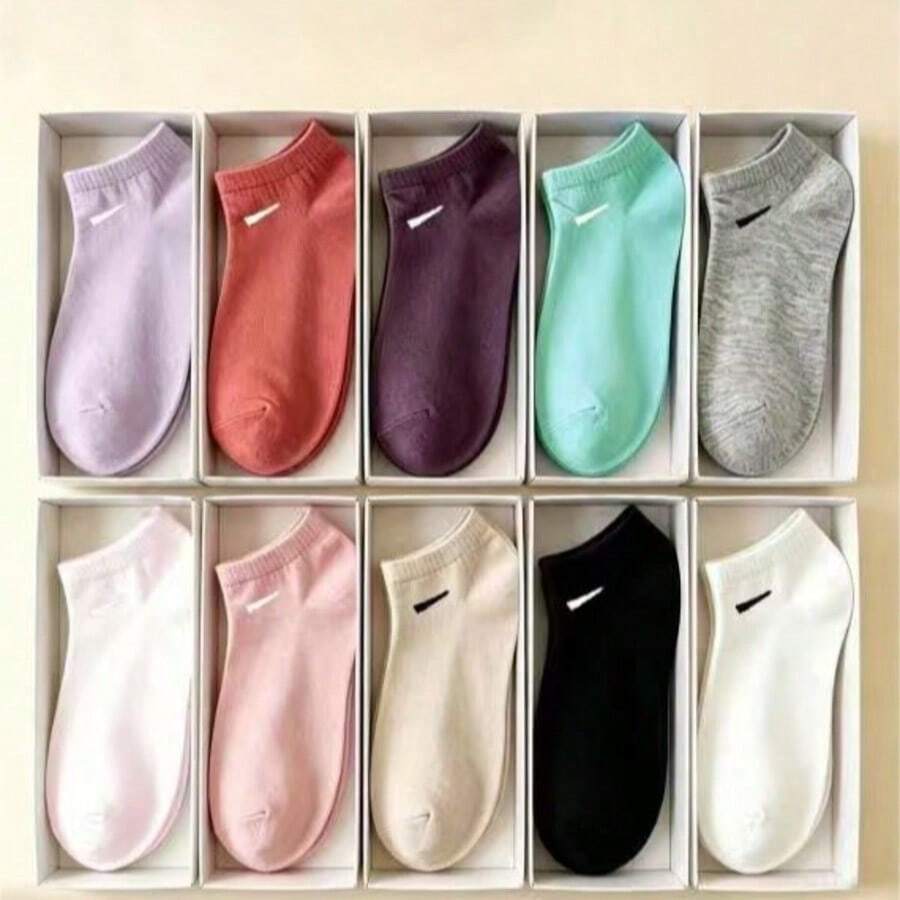1/5/10/20 Pairs Women's Solid Candy Color Boat Socks, Breathable Sweat-Absorbing Invisible Socks, Suitable For Daily Wear, Sports, College Style, All Seasons, Random Colors - Multicolor - View 1