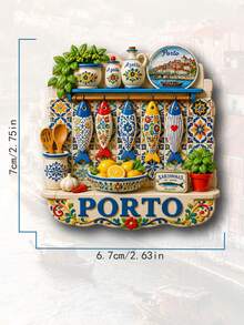 1pc Portugal Travel Souvenir Magnetic Refrigerator Sticker, Creative Tile 3D Painted Refrigerator Magnet Home Decor - Multicolor - View 21