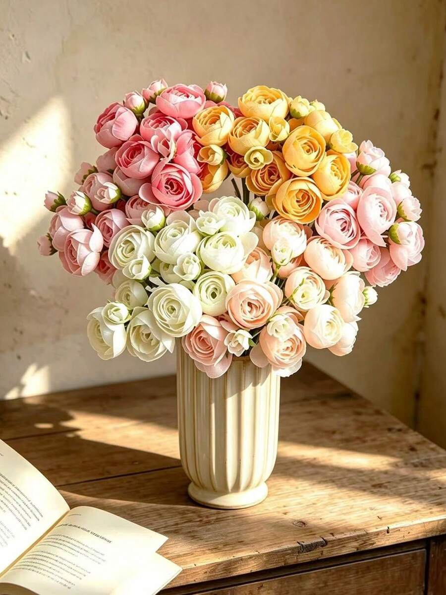 Realistic Artificial Peony Flower Home Indoor Decor Wedding Photography Prop Bouquet - Multicolor - View 1
