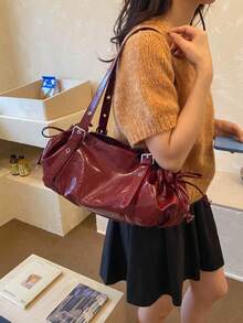 鉚釘裝飾女款腋下包 可拆卸肩帶 拉鍊開合 酷感風格 獨特小眾 日常街拍約會通勤休閒斜挎包 - 酒紅色 - 查看 5