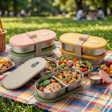 Kotak Makan Siang Portabel Stainless Steel 304, Wadah Penyimpanan Makanan Salad Buah Anti Bocor, Kotak Bento yang Dapat Ditumpuk, Aman untuk Mesin Pencuci Piring & Microwave, Cocok untuk Pelajar dan Dewasa di Rumah, Sekolah, Kantor, Berkemah di Luar Ruangan, Piknik, Perjalanan, Kembali ke Sekolah - MultiWarna - View 1