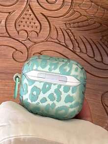 1pc Transparent Green Korean Style Minimalist Leopard Print Earphone Case With Hanging Ring, Compatible With AirPods Pro 2, 4, 3, 1/2, Cute Protective Cover For Girls - Cadet Blue - View 3