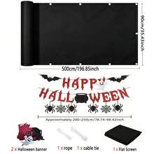 Dekorasi Halaman DIY Halloween, Layar Privasi Balkon, Layar Privasi Pagar Balkon + Bendera Halloween yang Dapat Dilepas, Dekorasi Penutup Teras dan Pagar yang Dapat Digunakan Kembali dengan Tali Pengikat - Hitam - Beraneka warna - View 9