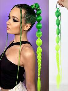 Wig Ekor Kuda 24 Inci, Wig Gelembung, Kepang, Gaya Elastis, Kepang Lentera Sutra Perak, Ekor Kuda, Kepang Ekor Kuda untuk Kostum Natal - MultiWarna - View 1