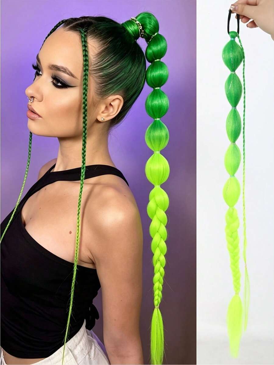 Wig Ekor Kuda 24 Inci, Wig Gelembung, Kepang, Gaya Elastis, Kepang Lentera Sutra Perak, Ekor Kuda, Kepang Ekor Kuda untuk Kostum Natal - MultiWarna - View 1