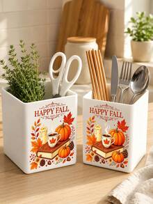 Autumn Theme Book-Shaped Coffee Pumpkin Multi-Function Storage Box, Desktop Organizer Container, Can Hold Makeup Brushes, Pens, Remote Controls, Tableware And Small Items. Compact Space-Saving Storage Item, Suitable For Bathroom, Kitchen - Multicolor - View 5