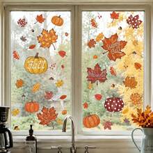 1/4sheet Fall Thanksgiving Glass Sticker, Maple Leaf Pumpkin Decals, Removable Stickers For Home Window Kids Bedroom Autumn Harvest Party Decor - Multicolor - View 4