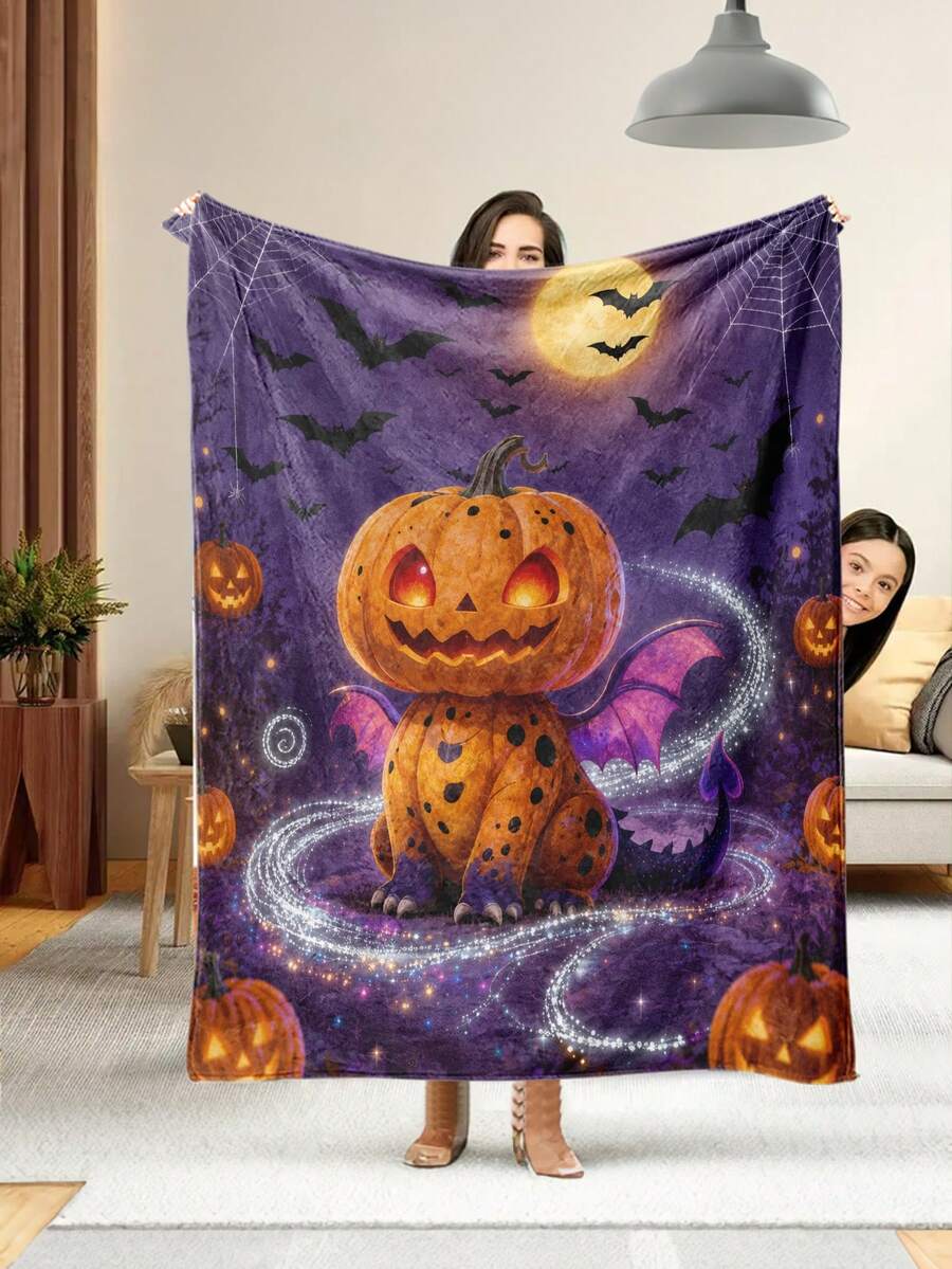 1pc Soft & Comfortable Halloween Flannel Blanket, 2D Printed Blanket For Office Nap, Sofa And Bed Decor, Outdoor Camping Leisure Blanket, Suitable As Gift For Family And Friends - Multicolor - View 1