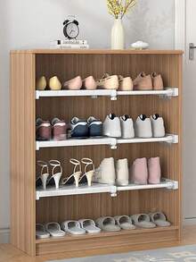 1pc Expandable No-Drill Clothes Storage Shelf, Dorm Cabinet Divider Rack, Space-Saving Layered Storage Partition, Clothes Organizer Rack, Suitable For Bathroom, Kitchen Storage, Room, Bedroom Wardrobe And Entryway Shoe Cabinet - White - View 8
