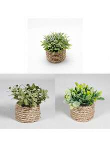 1/2/3pcs Artificial Grass Vine Small Potted Plants, Same Style, Gift, Artificial Plants, Green, PE And Polyester Fiber Material, Handmade, Wedding Decoration - Green-f - View 19