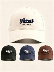 1pc Unisex Curved Brim Baseball Cap, Forest‑1768 Vintage Script Embroidery, American Retro Style, Adjustable, For Hiking, Casual, Street, Travel - Multicolor - View 2