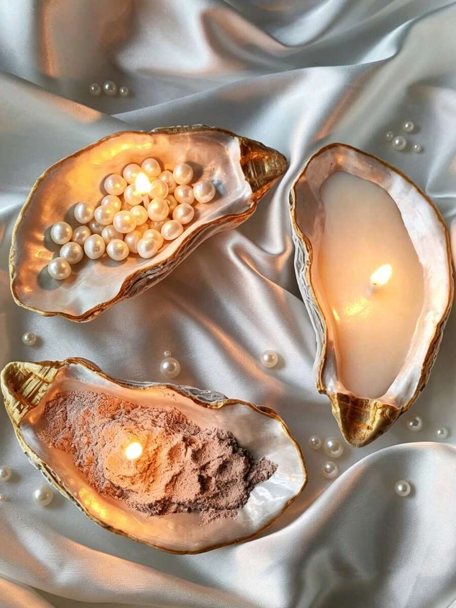Oyster Shell & Baroque Pearl Silicone Mold DIY Aroma Candle Gypsum Jewelry Tray Mould 3D Simulation Oyster Shell Silicone Mold Irregular Pearl Mould For Handmade Soy Wax Craft - Mold - View 1