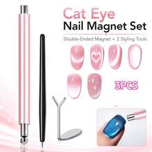 3Pcs Cat Eye Manicure Styling Kit, Heart Shaping Metal Tool And Micro Bead Dot Pen For Salon Nail Design - Multicolor - View 1