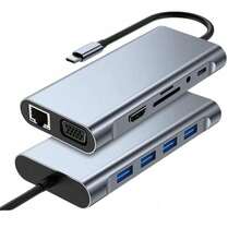 11合1 USB C HUB 3.0 Type-C 擴充塢分線器，支援 4K HDTV 1080P VGA 100Mbps RJ45 乙太網路 SD/TF 讀卡機 USB 3.0 87W PD 充電 3.5mm AUX 音訊 - 查看 2