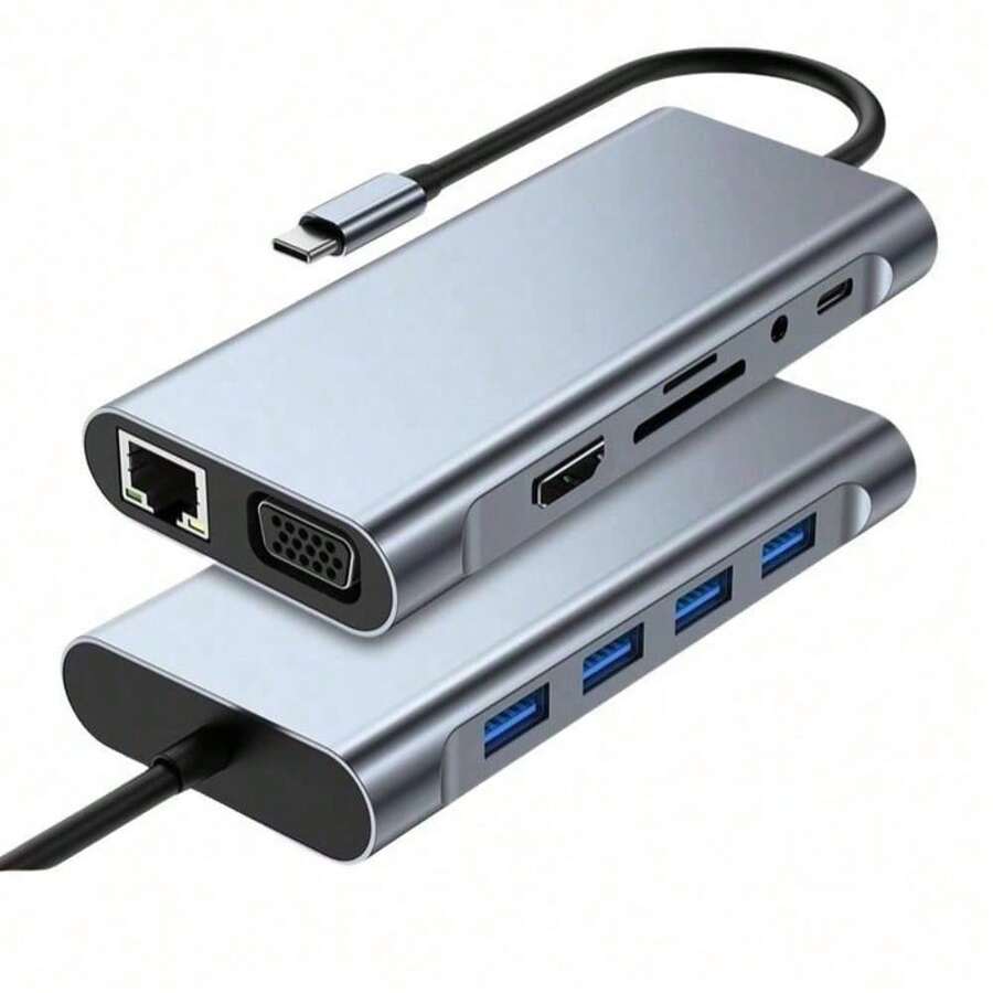 11合1 USB C HUB 3.0 Type-C 擴充塢分線器，支援 4K HDTV 1080P VGA 100Mbps RJ45 乙太網路 SD/TF 讀卡機 USB 3.0 87W PD 充電 3.5mm AUX 音訊
