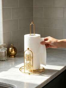 Luxury Iron Art Tabletop Paper Towel Holder, Freestanding Roll Storage Rack With Stable Round Base, Gold And Black, Suitable For Most Standard Kitchen Paper Towel Rolls - Multicolor - View 5