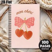 A5 Spiral Coil Notebook, 100 Pages, 50 Sheets, Clean White Cover, Water Red Cherry, Flower And Heart Pattern Design, Sweet Lined Notebook For Classroom Notes, Daily Writing, Back To School Supplies, School Stationery Gift For Students - Cherry - View 9