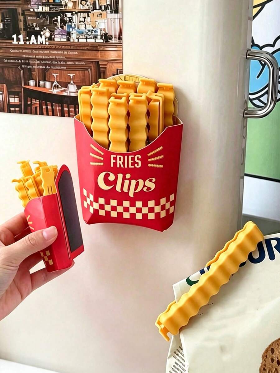 Creative French Fries Seal Clips (24/12/1pc), Reusable Food Preservation Clips, Plastic Bag Seal Clips, Snack Clips Sealer, With Magnetic Back For Easy Attachment To Refrigerator, Travel Essential, Kitchen Storage, Christmas Decoration - Multicolor - View 1