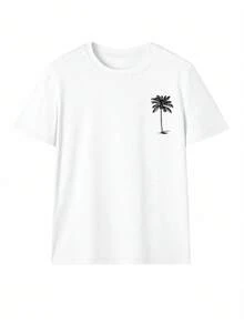 Kaos Wanita Ukuran Besar Motif Pohon Palem Musim Panas Pantai, Kasual Leher Bulat Lengan Pendek untuk Liburan - Aprikot - View 4