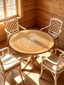 1pc Wood Grain Round Tablecloth, Daily Tablecloth With Elastic Edge, Soft And Wrinkle-Resistant, Waterproof, Oil-Resistant, Scratch-Resistant, Suitable For Round Dining Table, Outdoor Restaurant Decoration And Outdoor Party, Kitchen, Baking, Outdoor Decor, Outdoor Patio, Breakfast, Brunch And Party Decoration - B - View 7