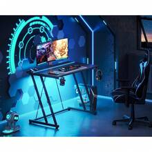 computadora pequeño para Juegos de 32 Pulgadas con luz LED, computadora de computadora para Espacio pequeño, Mesa de Juegos con Textura de Fibra de Carbono, computadora de PC para niños y - Negro - Ver 2