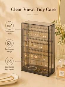 Acrylic Jewelry Storage Display Box, Dust-Proof Necklace Hanging Storage Rack, Earring Bracelet Ring Jewelry Display Box, Vanity Tabletop Jewelry Storage Box - Multicolor - View 13
